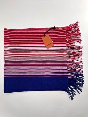 Missoni Striped Fringe Scarf - Pink, Red & Blue